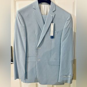 Perry Ellis Blue and White Pinstripe Suit Brand New